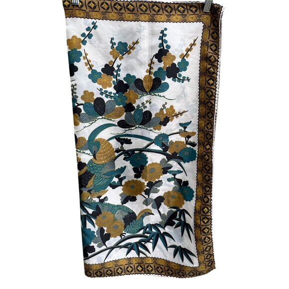 Vintage Floral & Bird Patterned Bamboo Square Handstitched Scarf Wrap Shawl OS - Picture 8 of 8